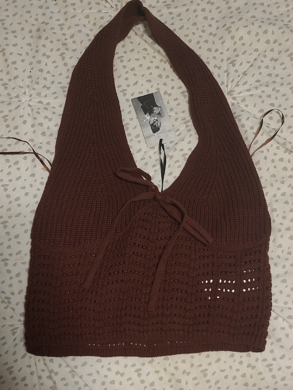 Sincerely Jules Brown Crochet Tie-Front Halter